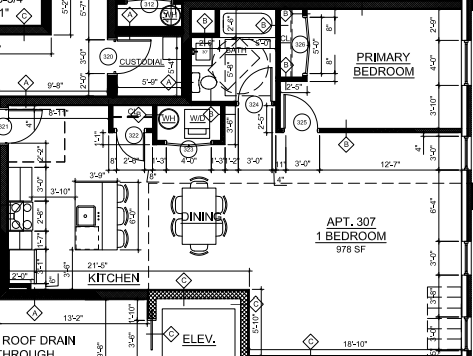 Floor plan for 1 bed, 1 bath